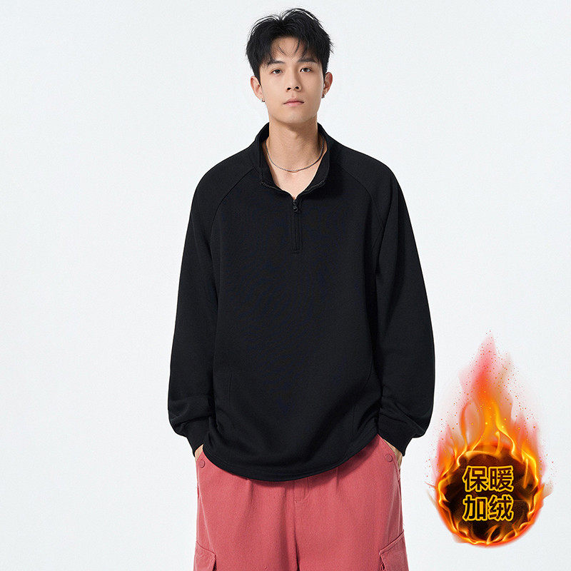 潮牌美式纯色半拉链立领卫衣男秋季复古宽松情侣休闲外套上衣潮,男装,卫衣,淘宝优惠券,粉丝福利购,淘宝优惠卷