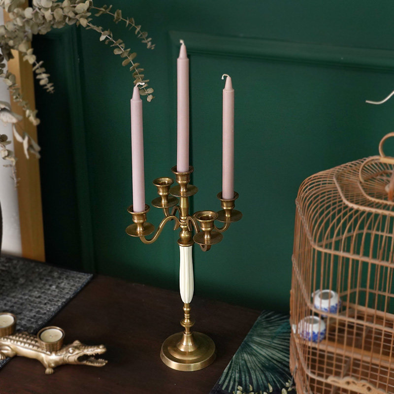 软装饰品欧式复古进板黄铜蜡烛台样口房5头烛台餐桌上摆件摆设