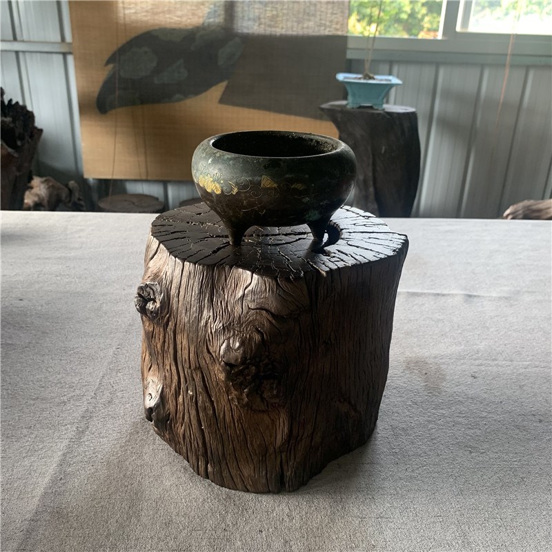 千年乌木实木铁壶隔热垫装饰底座原木天然树桩墩子花盆花瓶摆设垫