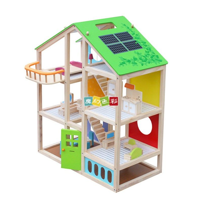 出口堡娃屋过家家玩具男女孩豪华别墅玩具屋木质城娃diy大房子