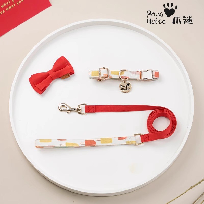 爪型狗狗项圈领结蝴蝶圈牵引脖结中小迷犬泰迪狗牵引绳