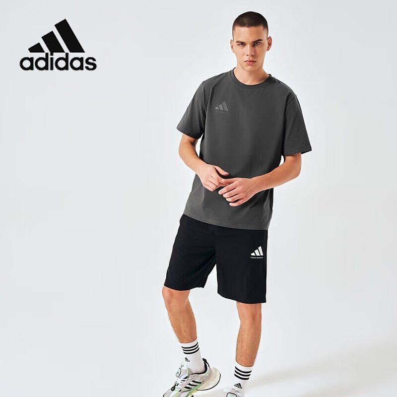 Adidas/阿迪达斯adidas男士短袖T恤黑色圆领宽松棉休闲