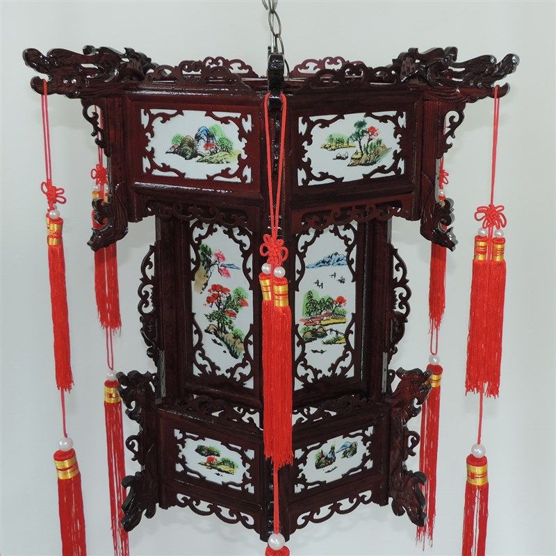 宫水宫八仙木质画灯茶楼仿古灯饰木雕大红灯笼木质工艺中式山灯