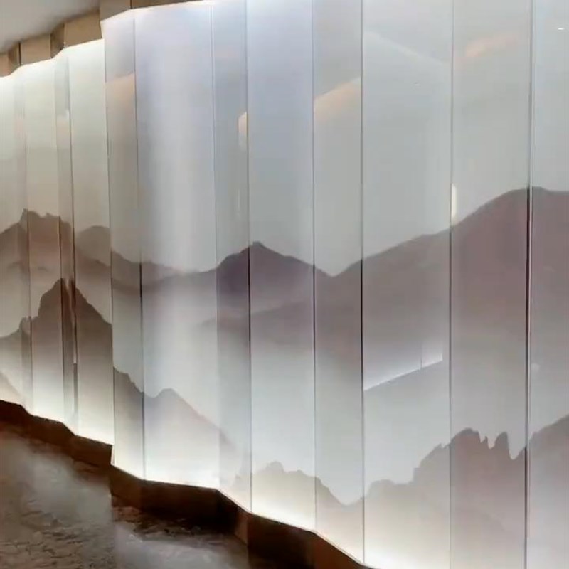 超做定白断隔玄关屏风夹胶艺术玻璃夹丝钢化夹画夹娟工艺连绵山水