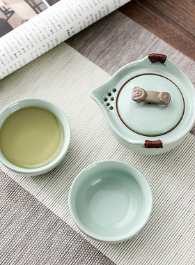 汝窑冰裂可开片快客杯一壶二杯带过虑网旅行便携功夫茶具小套装