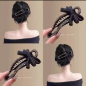 下单立减50 气质碎钻蝴蝶结发卡抓夹女后脑勺懒人盘发神器鸭YP