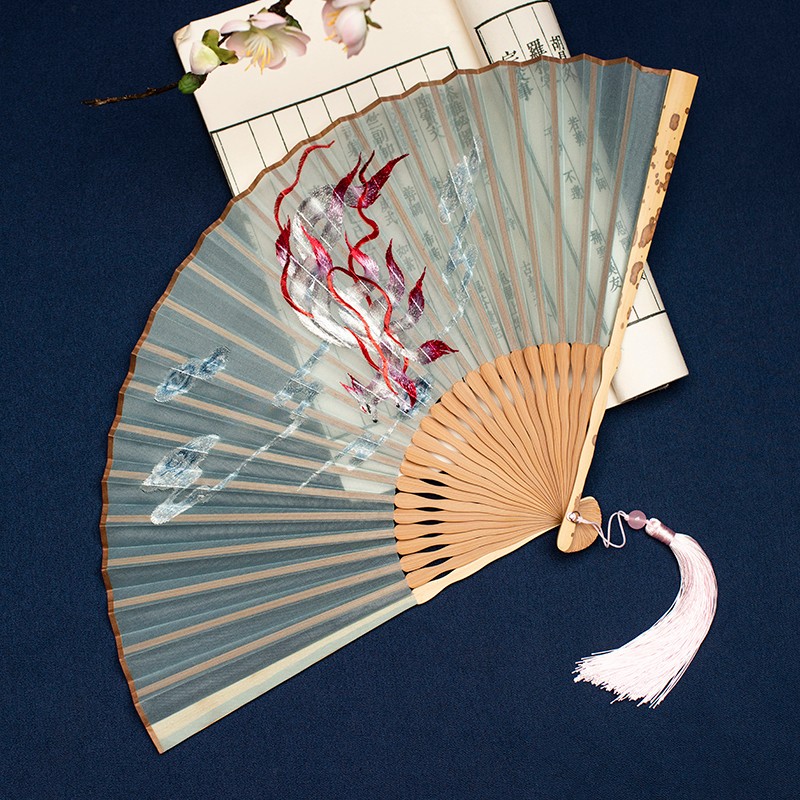 刺绣复古风折扇女汉服女身随式折妃夏梅妃竹湘叠竹真丝绣花扇子