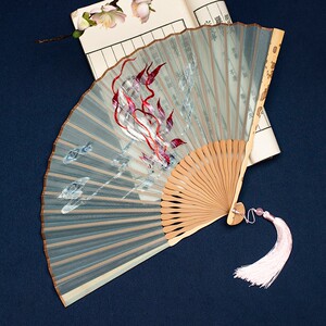 刺绣复古风折扇女汉服女身随式折妃夏梅妃竹湘叠竹真丝绣花扇子