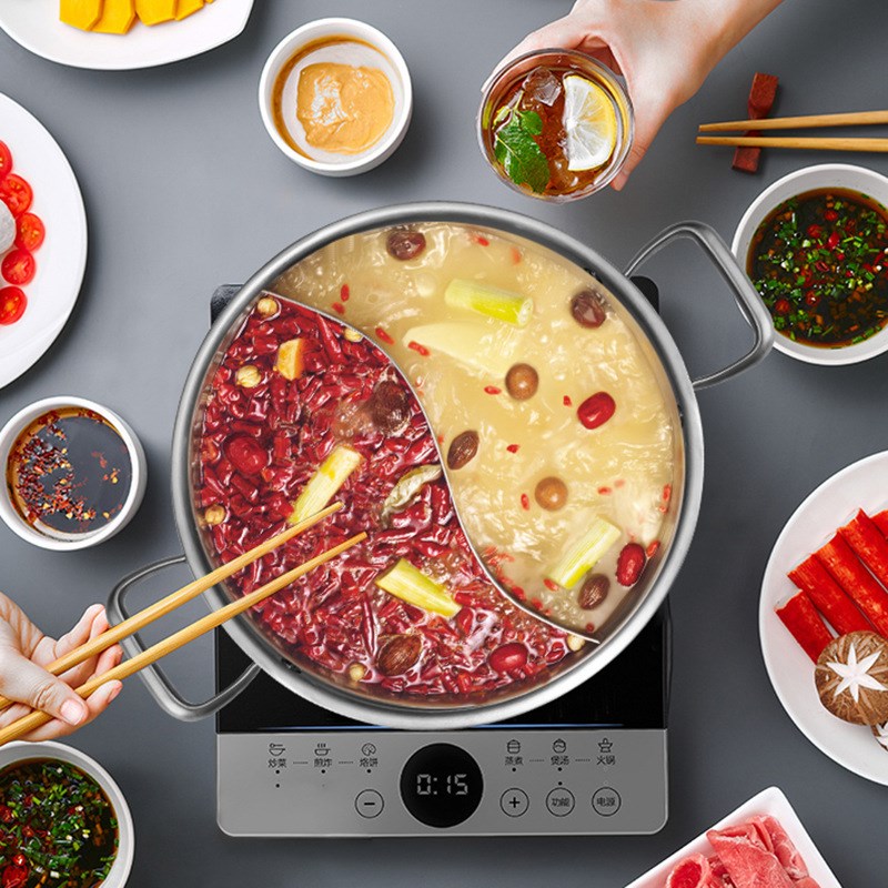 严选无涂层鸳鸯火鸳304不锈钢锅鸯用火锅专锅汤锅不粘锅具刷刷锅