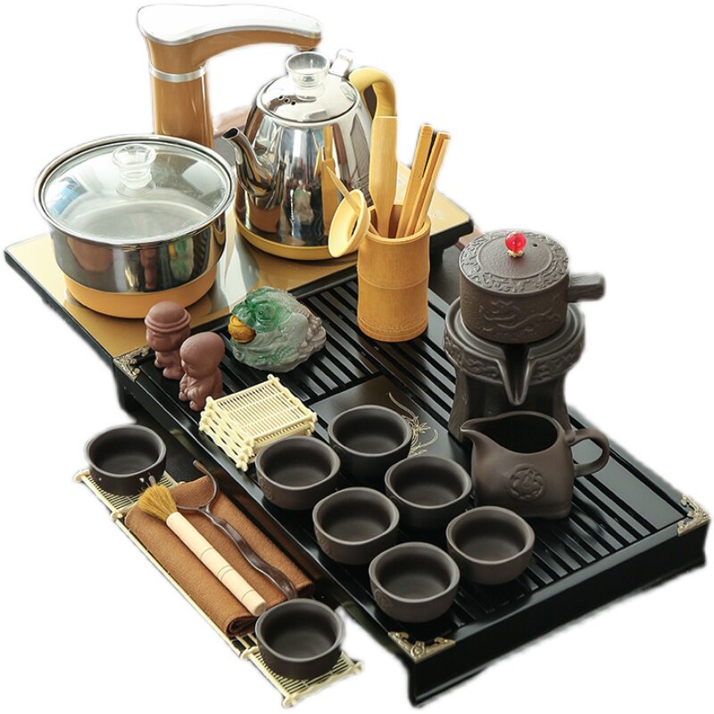 整套全自动功夫茶具套装家用实木茶盘组合四合一电热磁炉茶海茶台