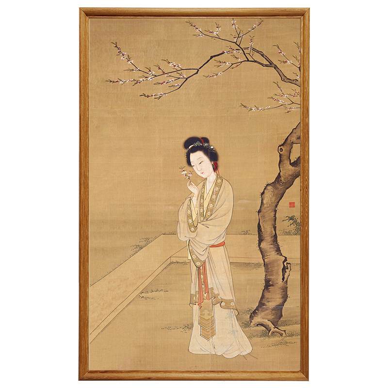 调子格古 人面桃花图 中式人物仕女画中桔挂画书房玄关茶室装饰画