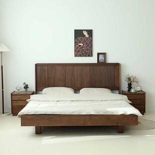 北美黑胡桃木床全实木无床头床架级悬浮北欧复古榫卯结构樱桃木篡