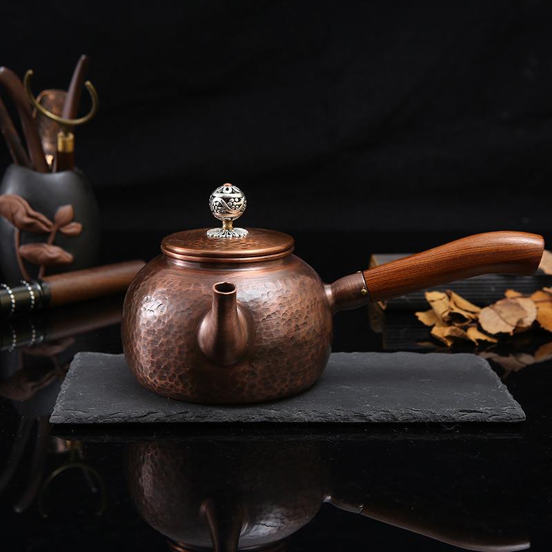 厂家直供600ML侧把手锤纹铜壶煮茶家用烧水壶速热开紫铜茶壶