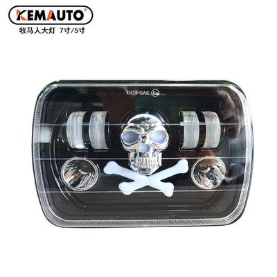 新款牧马人大灯7寸方灯65Wled前大灯6x7骷髅头越野车灯改装