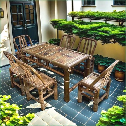 中国风老式桌子竹子桌椅全套户外围炉煮茶桌餐桌茶几办公火锅竹桌