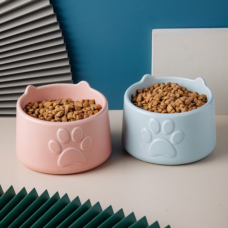 陶瓷宠物碗猫碗小型狗狗食碗高脚碗护颈预防黑下巴水碗爪子猫粮碗