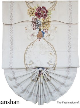 欧式简约风格 提花窗帘 扇形升降帘 浅蓝色罗马帘 客厅卧室遮光帘