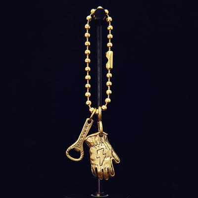 手工制复古纯黄铜白铜骑士风格闪电机车手套摩托车钥匙扣挂件挂饰