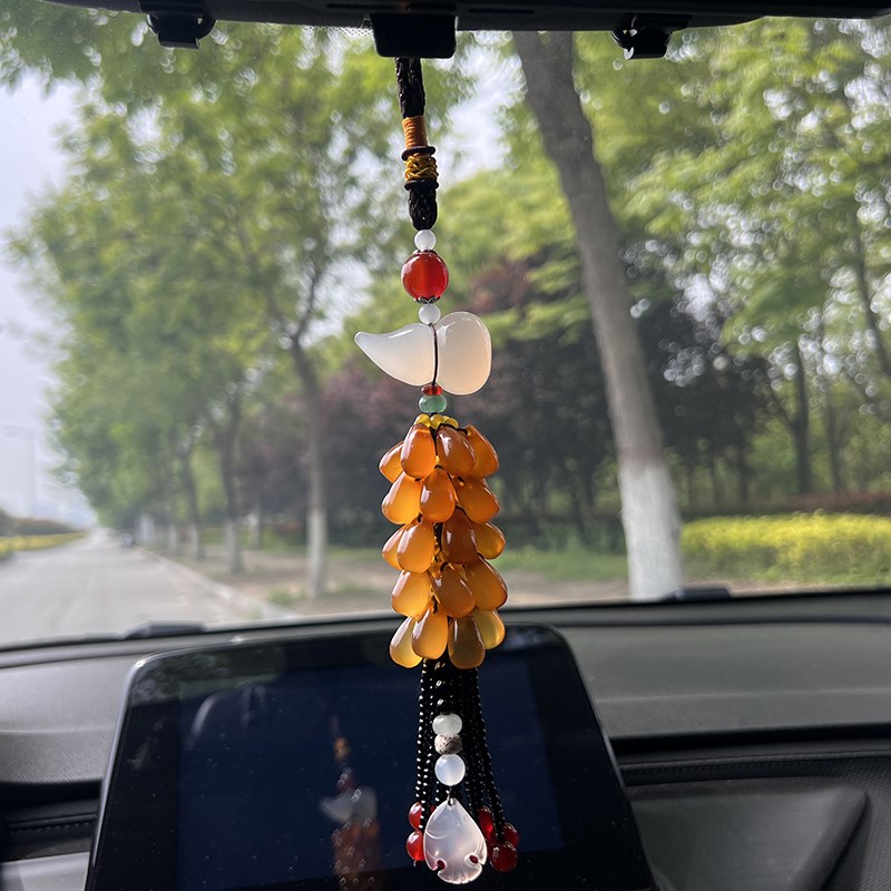 玉石车挂男女款天然玛瑙水晶包饰玉髓葫芦饰品古风汽车后视镜挂件