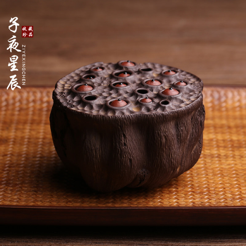 精品紫砂茶宠摆件莲蓬陈真全手工莲子壶承盖托置壶垫茶玩茶具可养