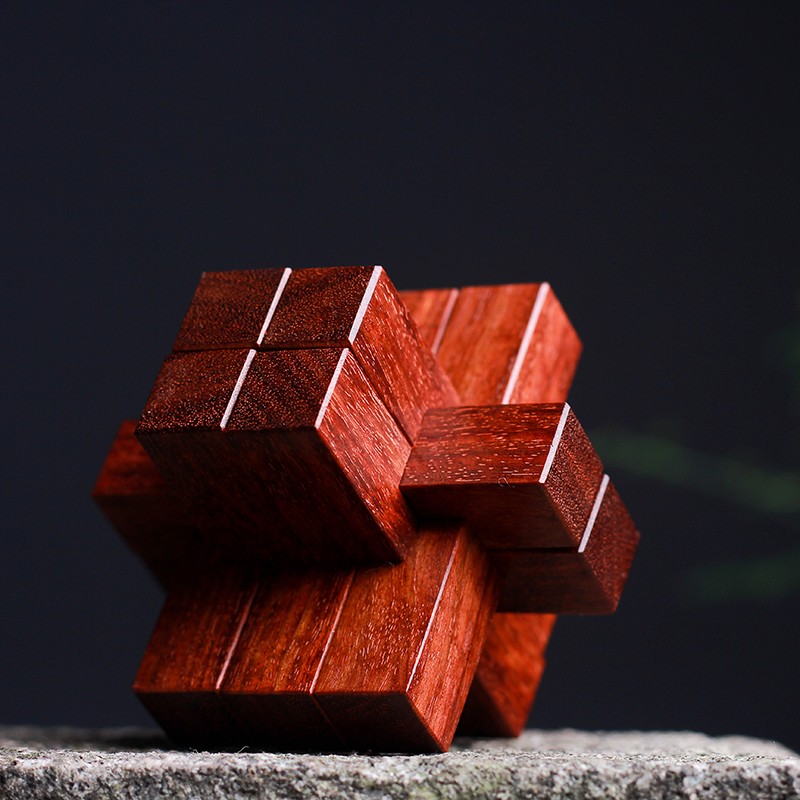 紫檀木鲁班锁孔明锁全套红木质9根木制高难度益智玩具儿童套装礼