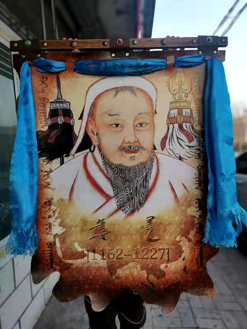 内蒙古饰画成吉思汗民族特色工艺品装饰壁装蒙古包餐厅画皮画挂画