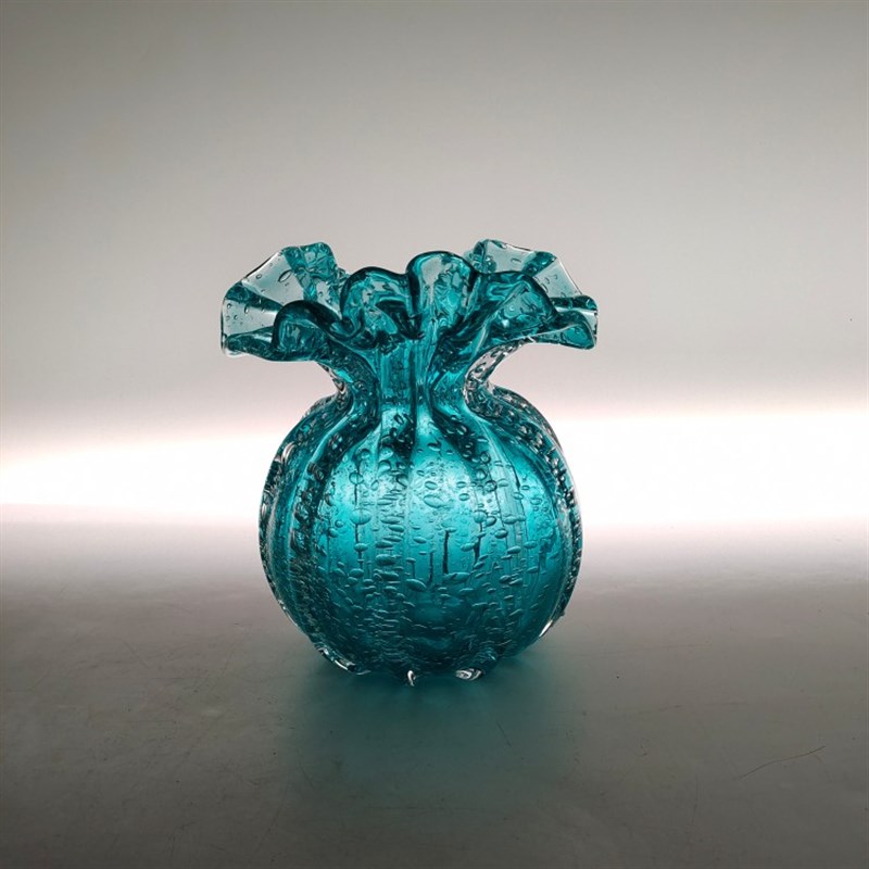 气泡湖水绿色透明花边福袋水晶料手工花瓶桌面小型插花器家居摆件