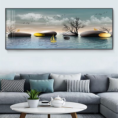 时来运转运石来运转装饰画客厅沙发背景卧室床头挂画餐厅现代中式