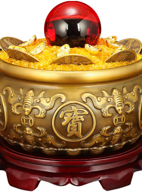 铜聚宝盆摆件 招财家居客厅黄铜米缸店铺开业礼品工艺0889