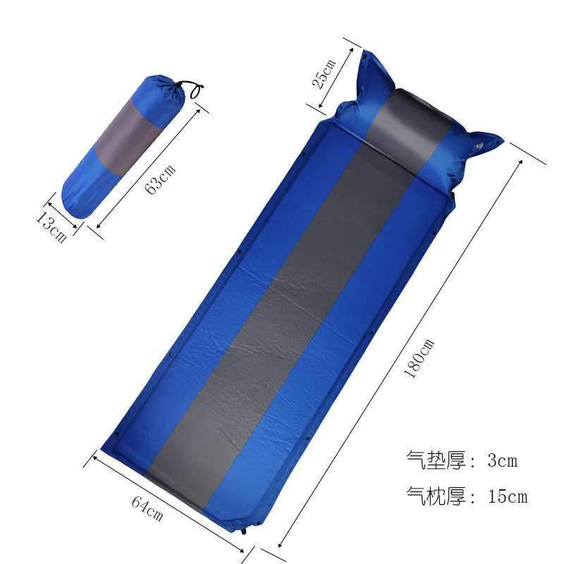 拼色带枕自动充气垫户外野营拼接防潮垫露营睡垫可收纳加枕