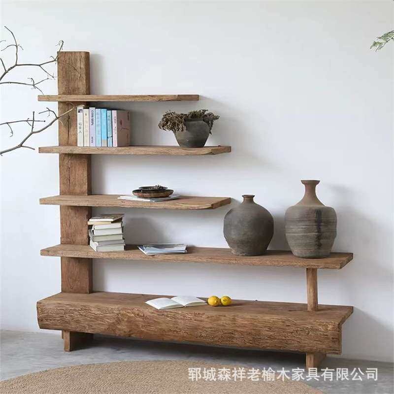 老榆木博古架落地式置物架卧室多层书架茶具茶杯陈列架装饰搁板架