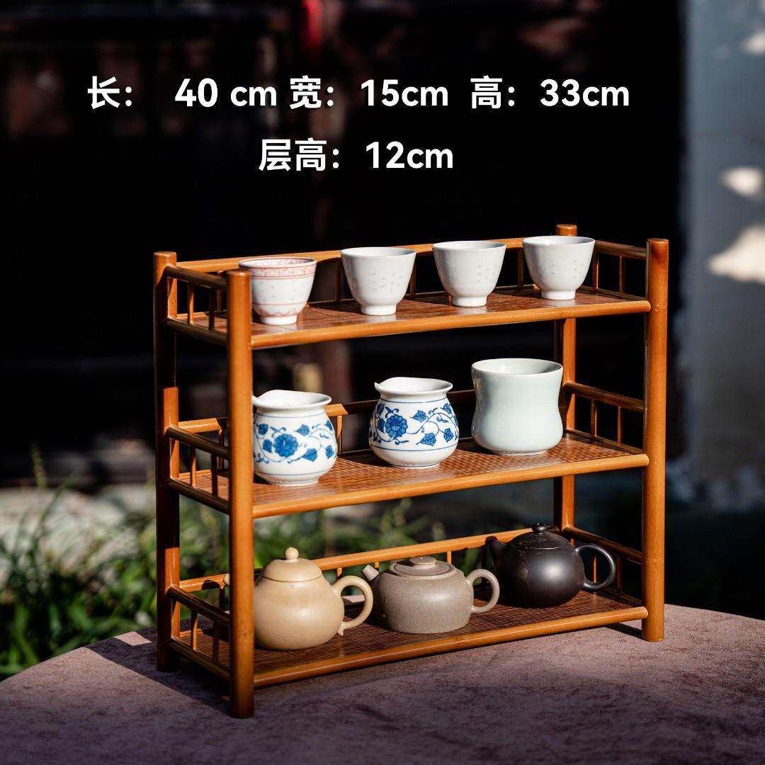 邱峰邱师傅竹木博古架茶杯茶茶具收纳置物架桌上小型竹制茶杯架J&