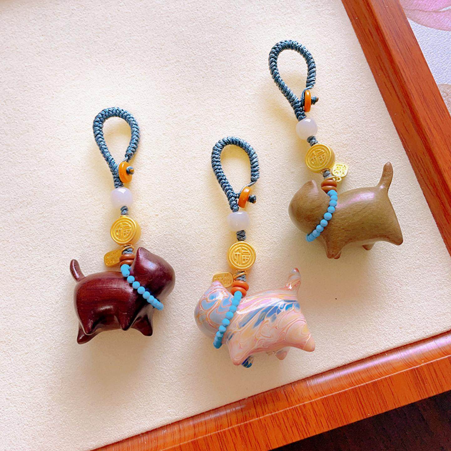 天然紫檀木大漆猫可爱板栗多妹大蒜挂件绿檀木手机链包包挂钥匙扣