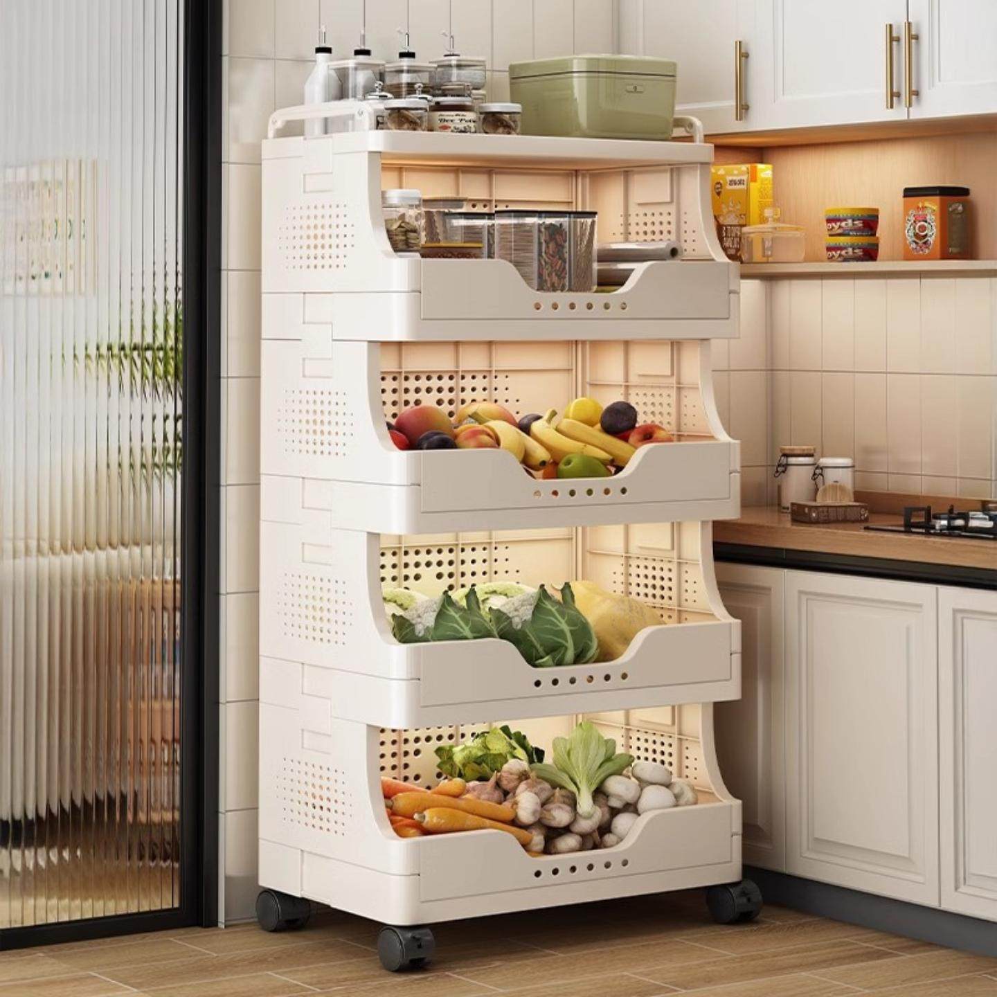 厨房置物架落地多层可移动菜篮子果蔬收纳筐家用多功能小推车,厨房/烹饪用具,果蔬置物架/篮/框,淘宝优惠券,粉丝福利购,淘宝优惠卷