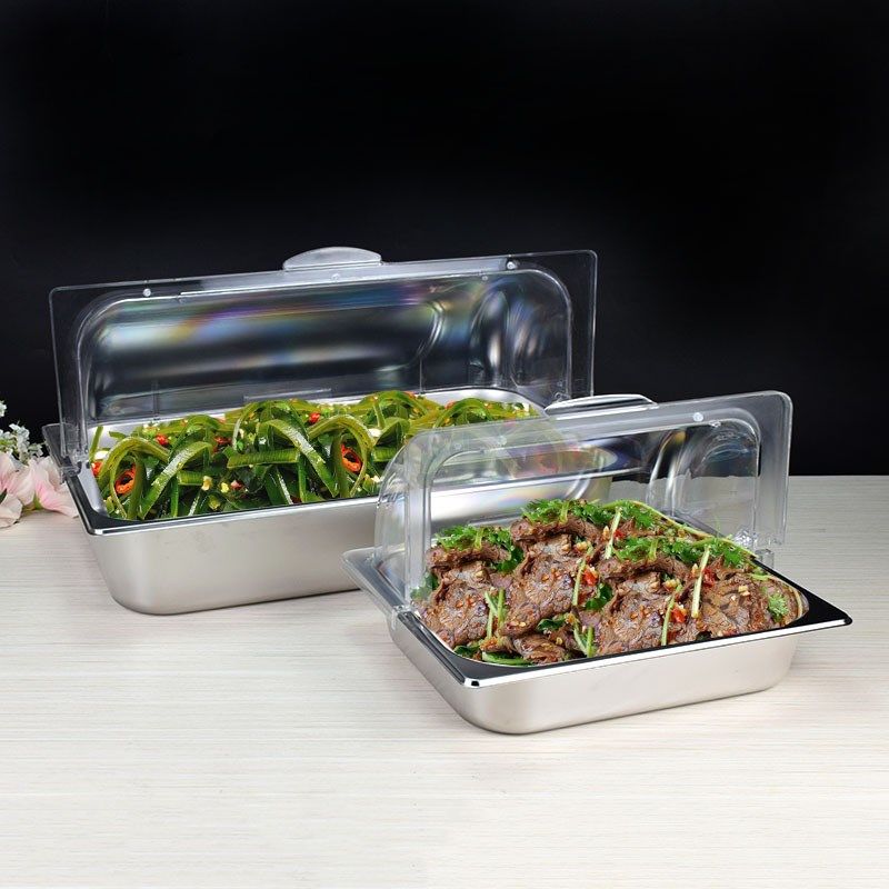 304不锈钢自助餐展示盘带盖托盘幼儿园学校饭堂凉菜熟食盘子商用