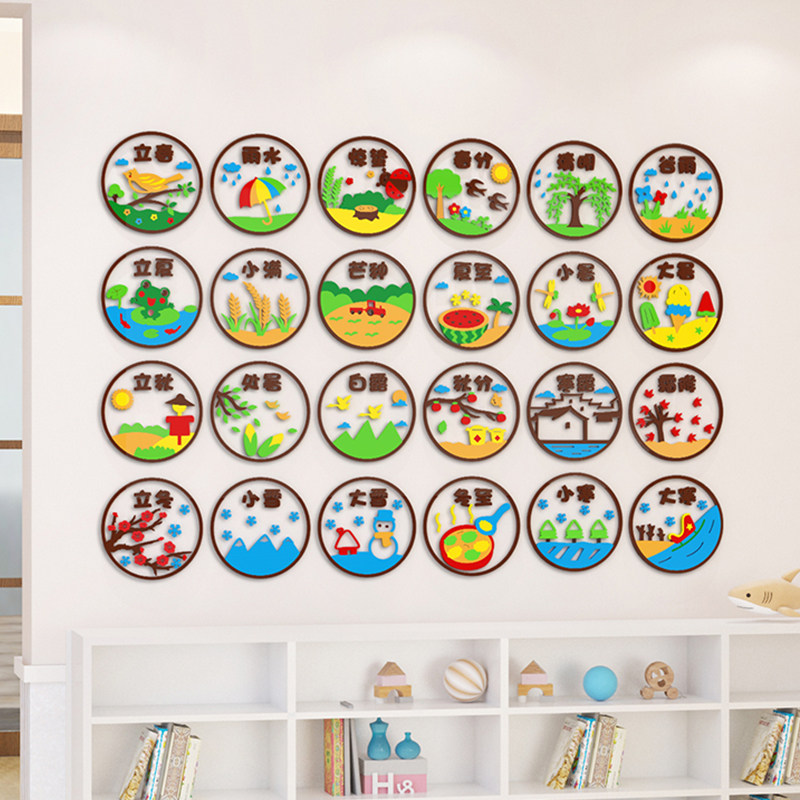 幼儿园二十四节气主题环创布置墙贴画教室楼梯传统文化墙面装饰品