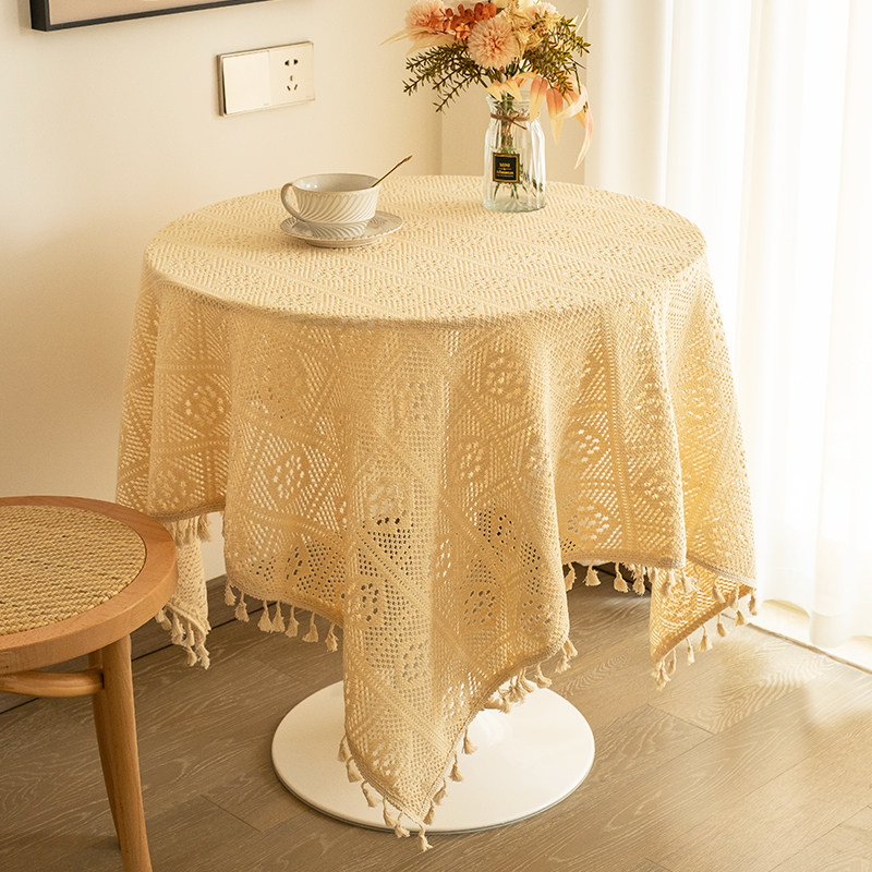 法式复古奶油风蕾丝桌布盖布拍照田园餐桌布高级感圆桌圆形小桌布