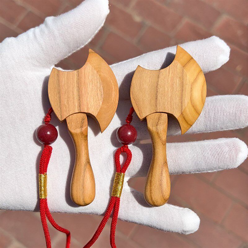 纯手工正宗桃木斧子乔迁摆件搬家结婚室内汽车挂件斧头原木手把件