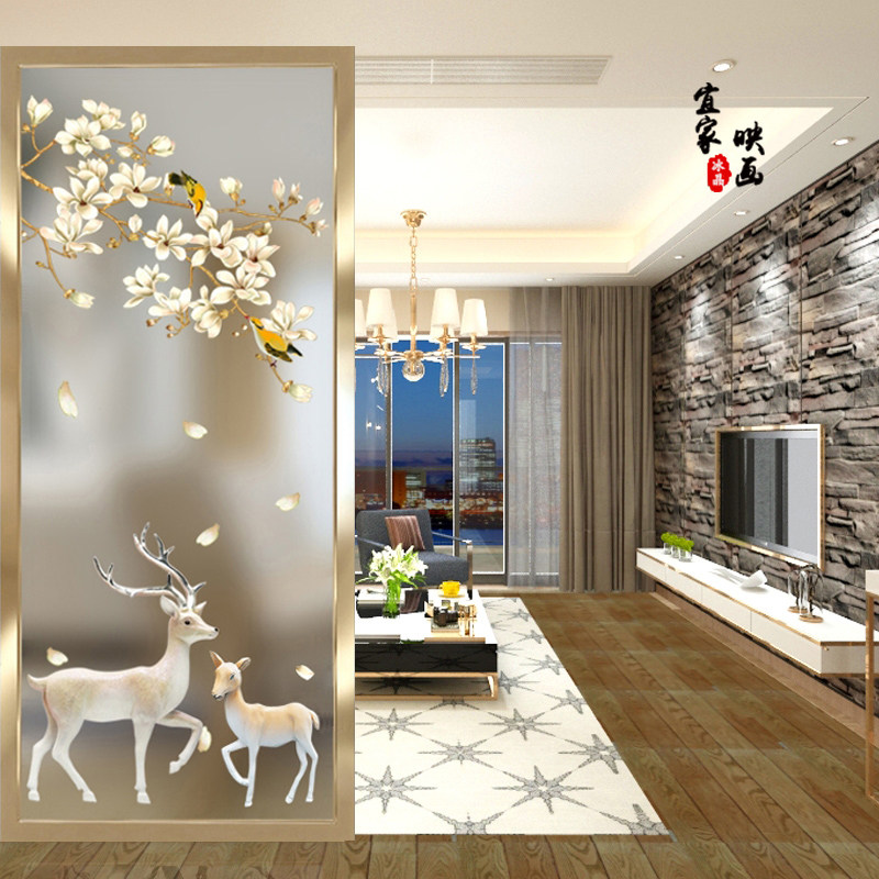 3d艺术玻璃屏风隔断背景墙鞋柜酒柜磨砂透光双面入户玄关玻璃