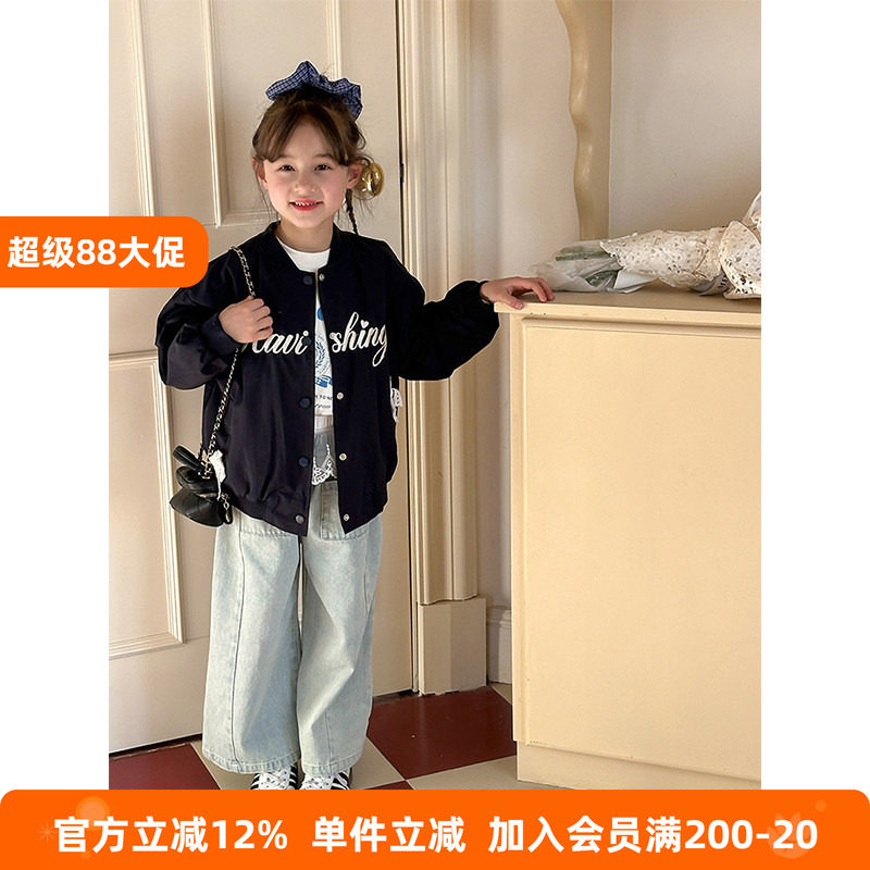 BEIFU贝芙 儿童韩版蝴蝶结字母棒球服外套女童春秋装百搭休闲夹克