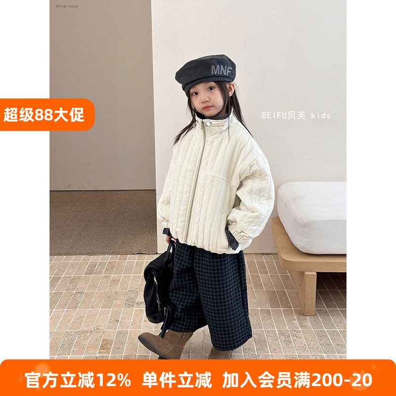 BEIFU贝芙 女童冬季夹棉保暖棉衣儿童韩版防风立领外套女孩棉袄潮