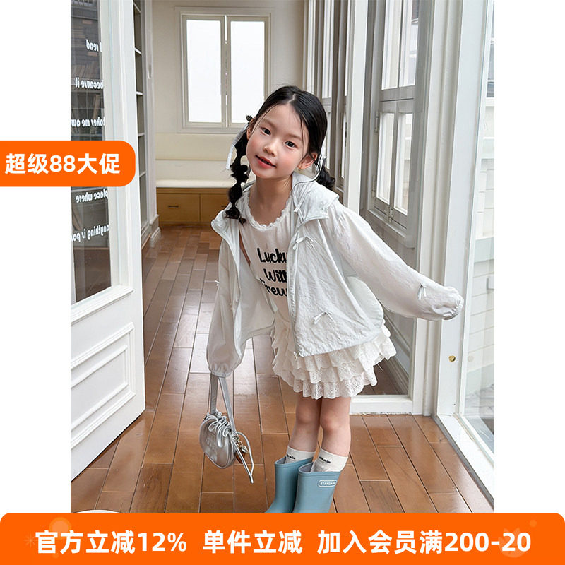 BEIFU贝芙 女童春夏立体蝴蝶结UPF50+防晒衣儿童韩版薄款连帽外套