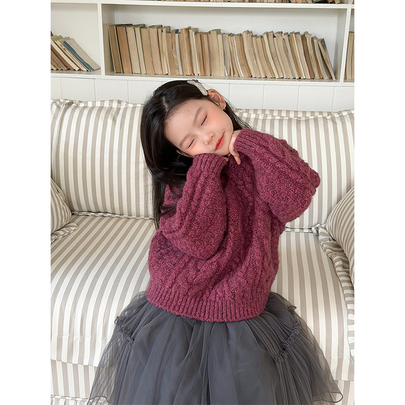 BEIFU贝芙 女童韩版含羊毛麻花针织衫儿童冬季保暖加厚毛衣打底衫