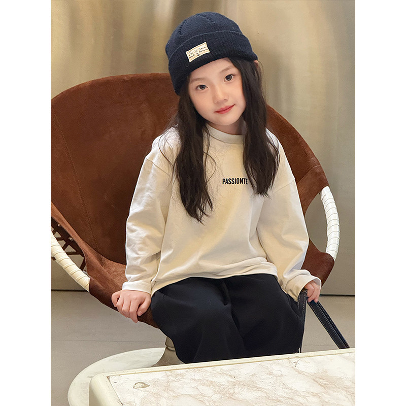 BEIFU贝芙 儿童春秋百搭基础字母长袖T恤女童韩版宽松爱心打底衫