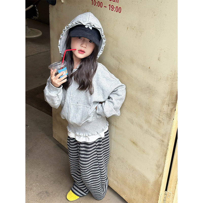 BEIFU贝芙 女童秋装甜美花边连帽卫衣儿童时髦外套中大童韩版上衣