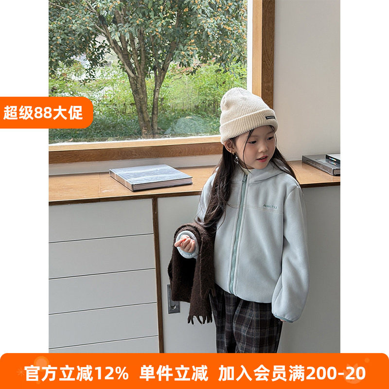 BEIFU贝芙 儿童冬季软糯加绒卫衣女童韩版百搭加厚保暖连帽外套潮