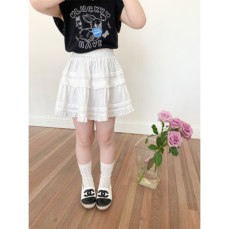 BEIFU贝芙 女童夏装全棉蕾丝花边蛋糕短裙儿童韩版百搭百褶半身裙