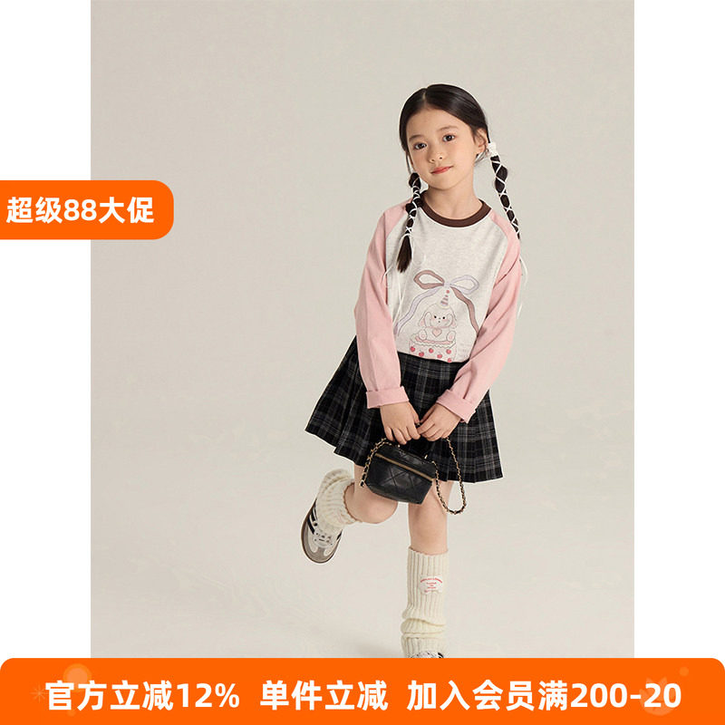 BEIFU贝芙 女童春秋装纯棉卡通长袖T恤儿童韩版休闲插肩袖打底衫