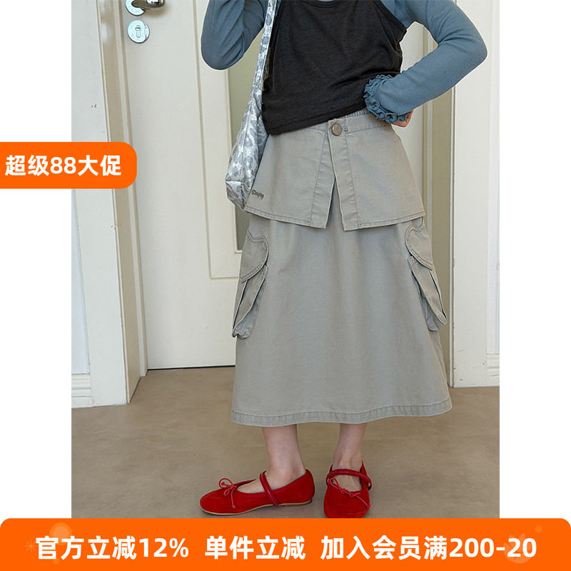 BEIFU贝芙 女童韩版纯棉爱心口袋工装裙儿童夏季中长款屁帘半身裙