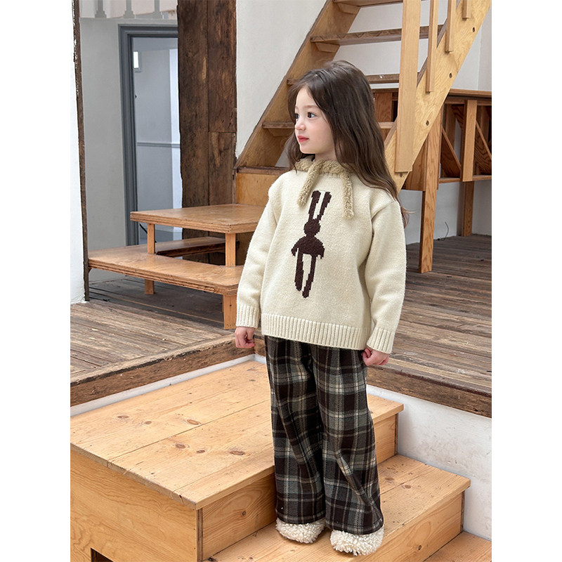 BEIFU贝芙 女童冬季加厚绵羊绒卡通圆领毛衣儿童宝宝保暖针织衫潮